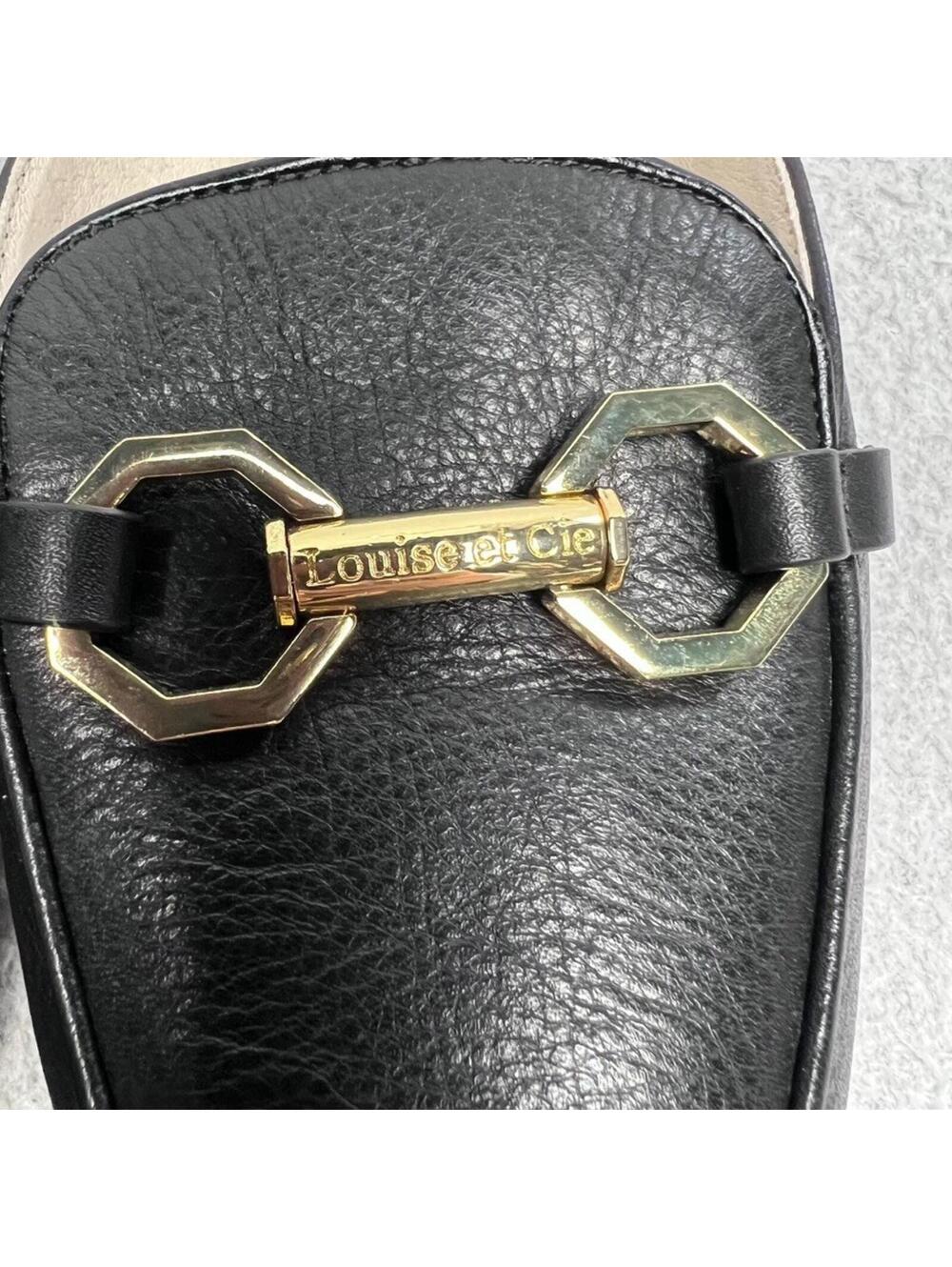 Louise Et Cie Finay Black Leather Horsebit Loafer Mules Gold Buckle Slip On 6/36 - Picture 4 of 7